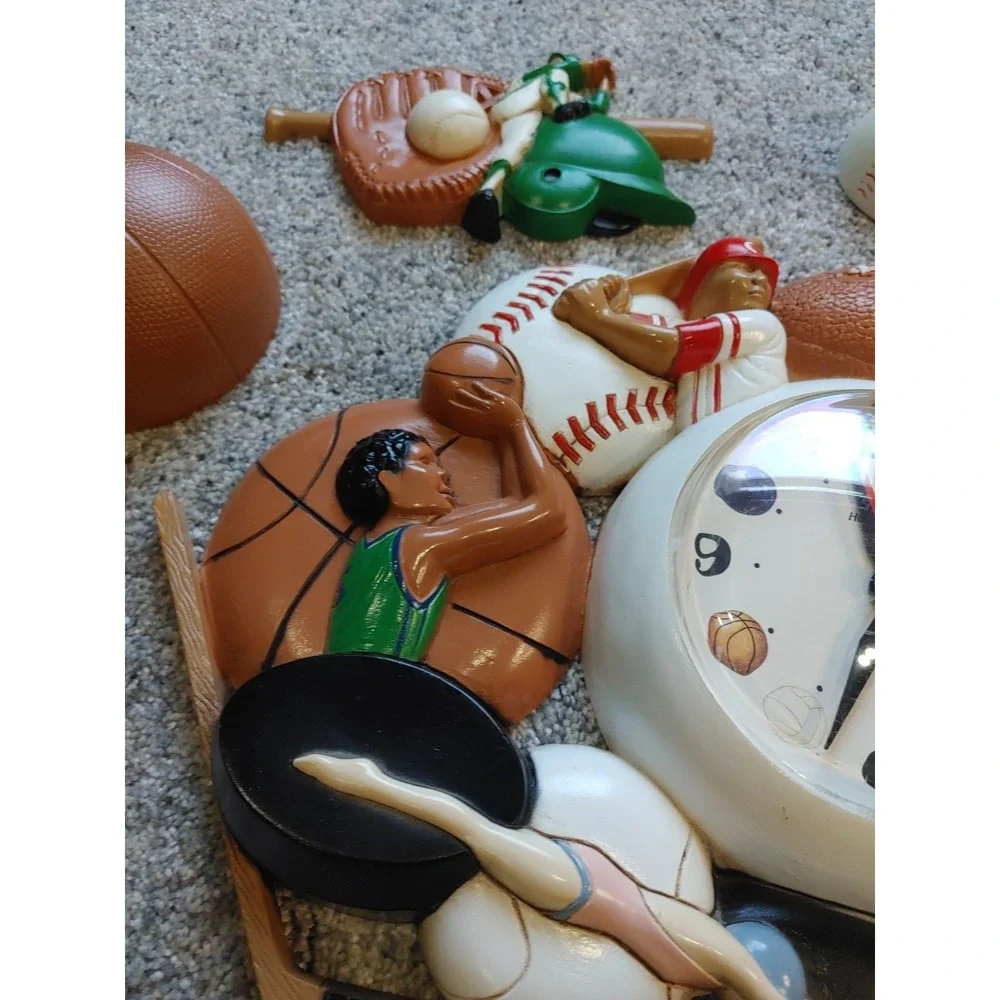 VTG 90s Burwood Homco Sports Wall Figurines & Quartz Clock Decor Kids Room 7pc